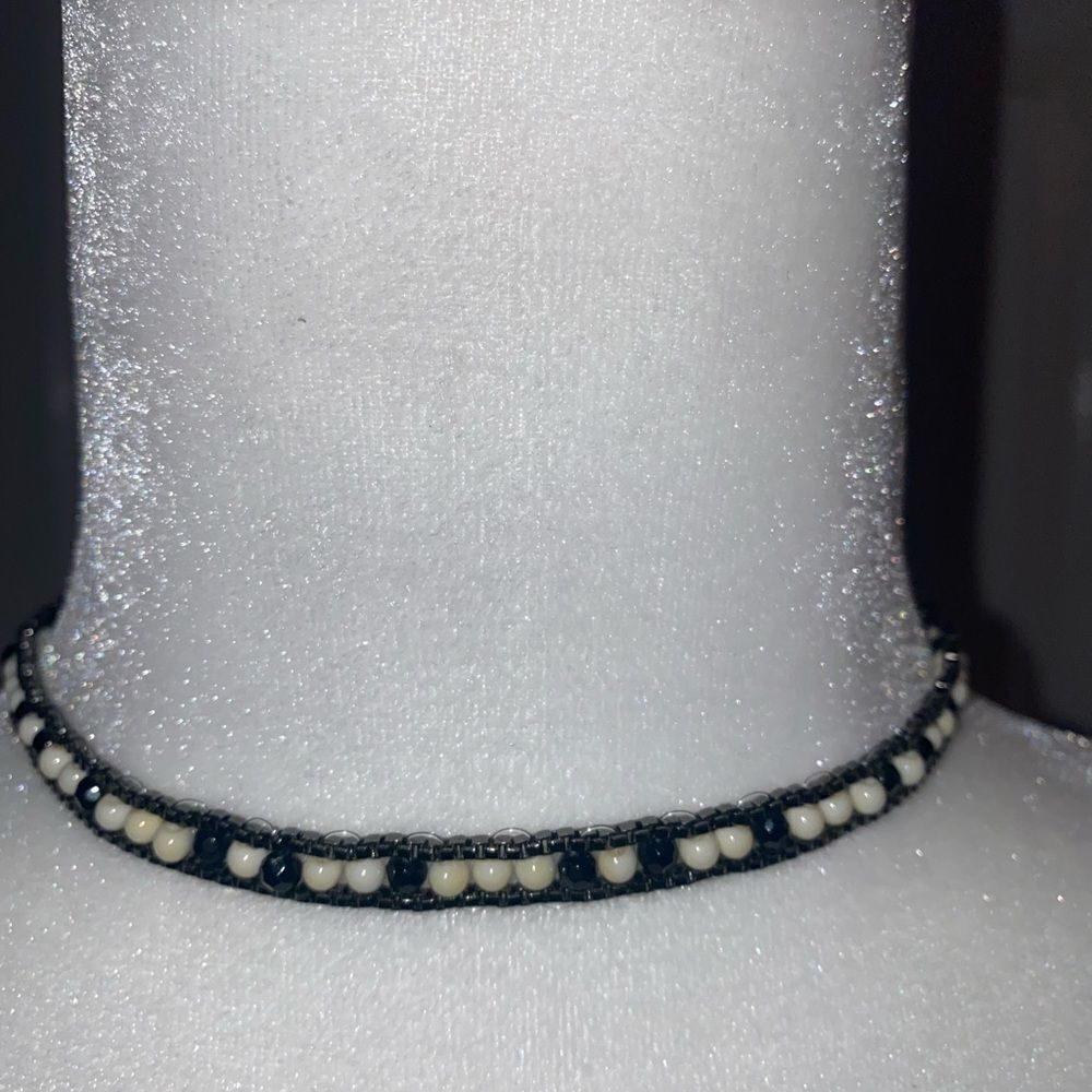 4/$20 Black & White Beaded Choker with Butterfly Charm
